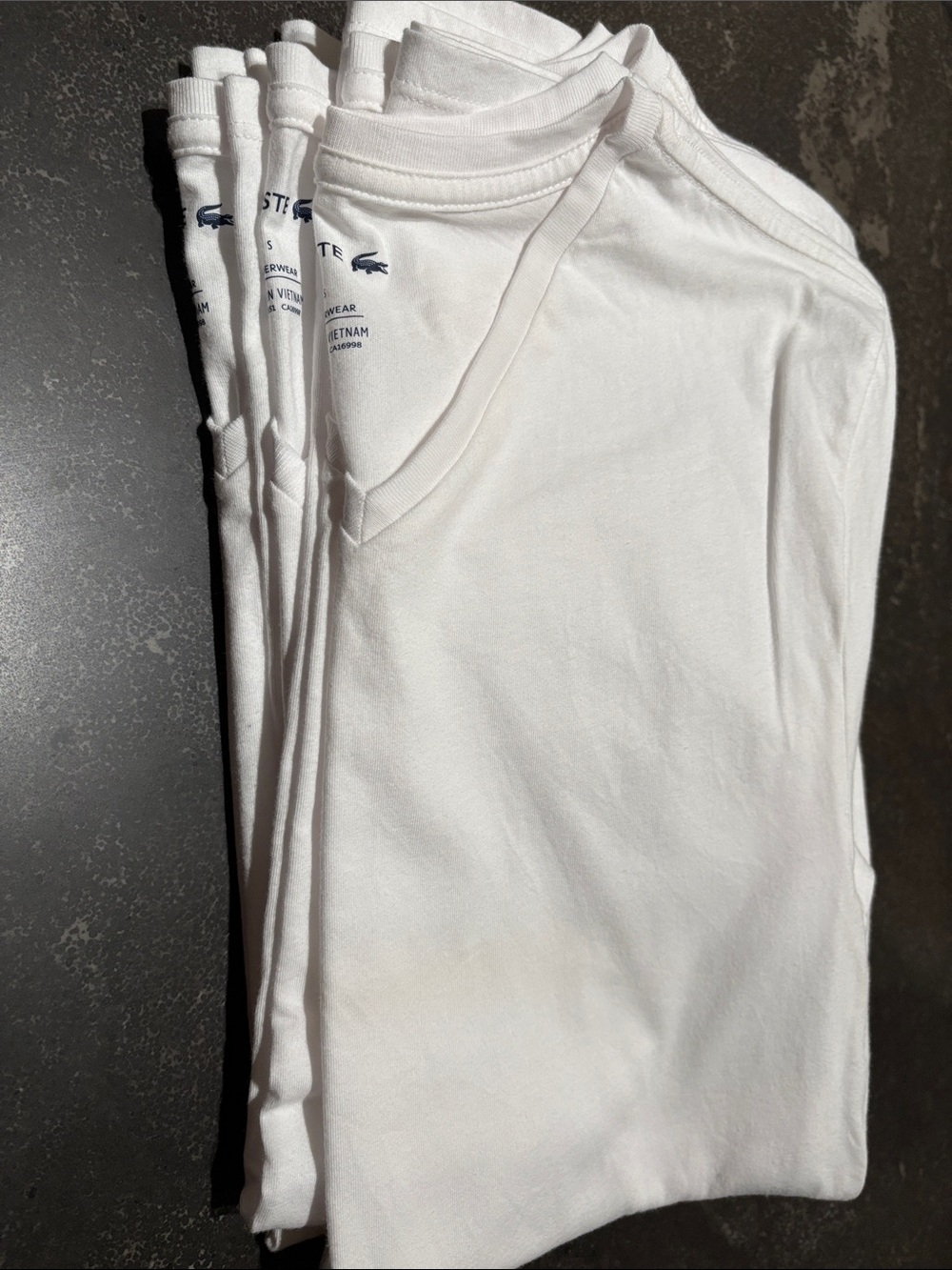Lacoste White Short-Sleeve V-Neck Tee with Crocodile Logo Lot of 5 Slim fit. - Picture 3 of 5
